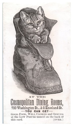 Cosmopolitan Dining Room Boston Menu Verso Kitty Cat Boot Kitten Trade Card B5