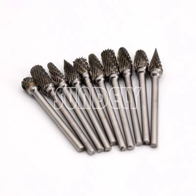 SUNDELY 10X 1/8'' 6mm CNC Engraving Bit Tungsten Shank Carbide Cutter Rotary Burr Set