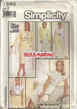 SIMPLICITY 7880 MISSES SZ 8 BLOUSE, SKIRT, PANTS, JACKET SEWING PATTERN 1986