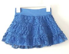 Justice Blue Floral crochet Layered Flared Girls 8 Elastic Short Skirt Skort