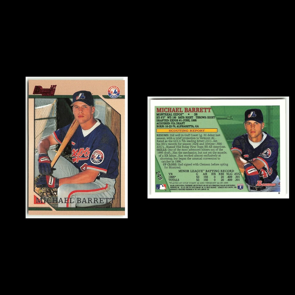 MIchael Barrett Rookie #249 1996 Bowman Montreal Expos Baseball Card MLB NM - Image 3 of 3