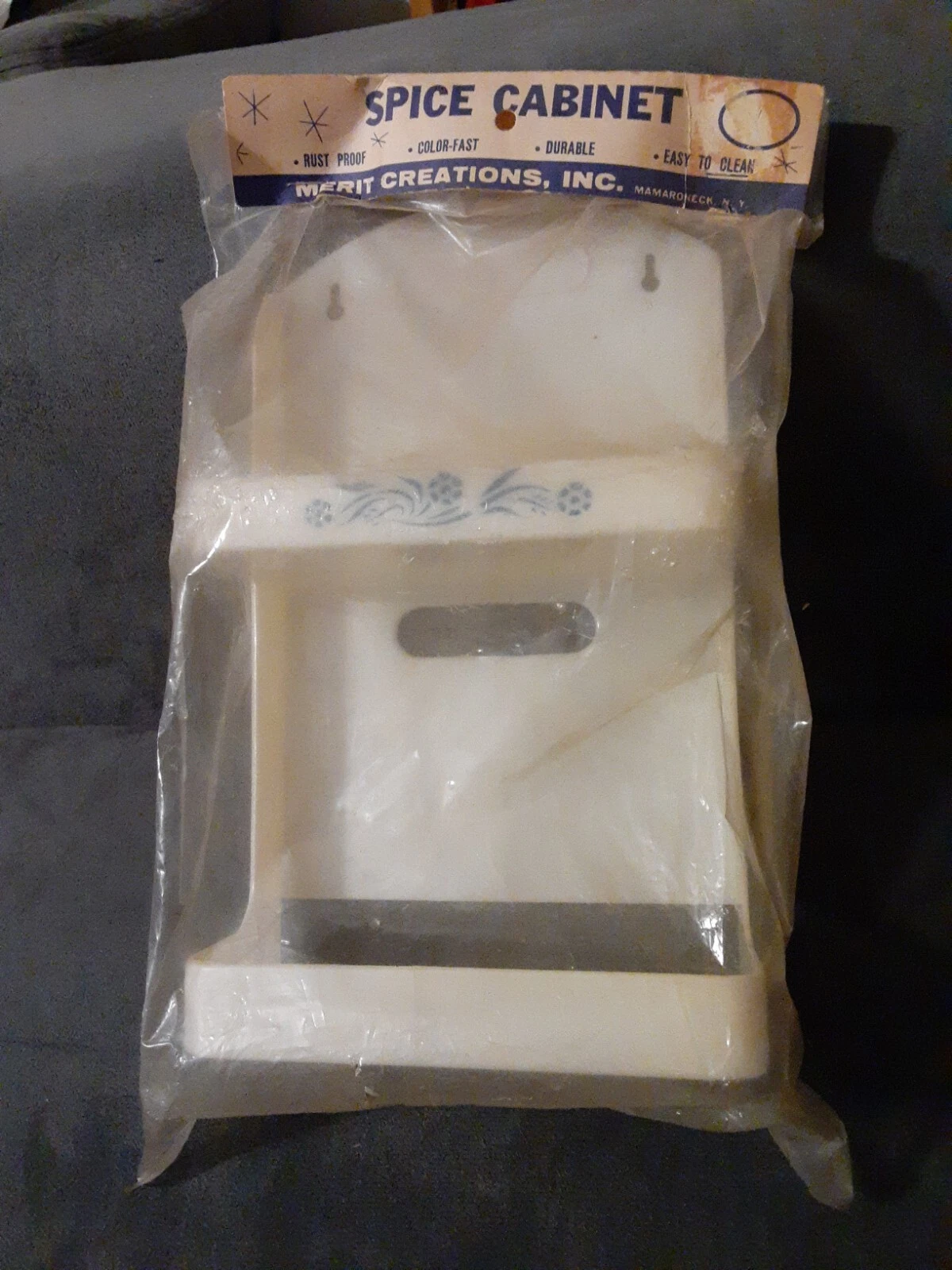 Vintage Merit Creations Plastic Spice Rack Cabinet Wall Hanging Blue Cornflower