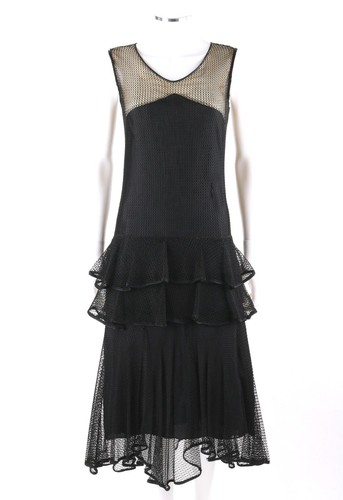 Vtg COUTURE c.1920's Black Fishnet Mesh 