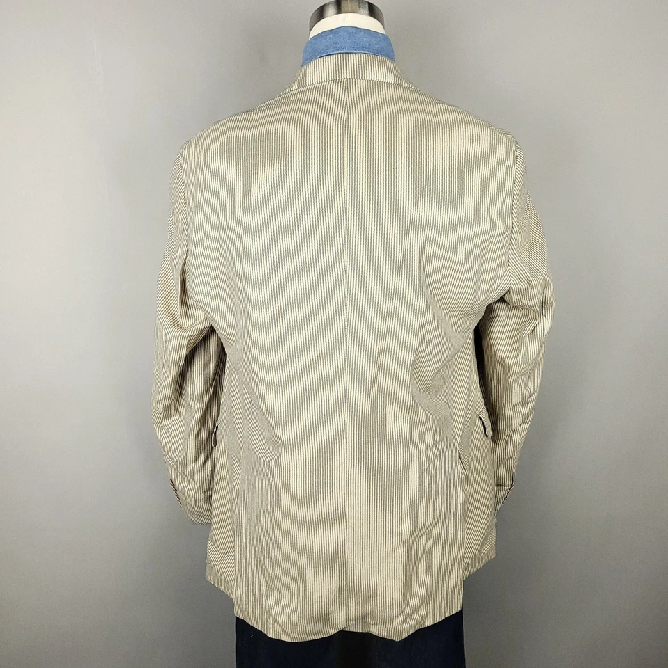 Blazer Arnold Brant Para Hombres 44L Azul Tostado Rayas 100% Bambú Abrigo Deportivo 3 Botones Foto 3 de 4