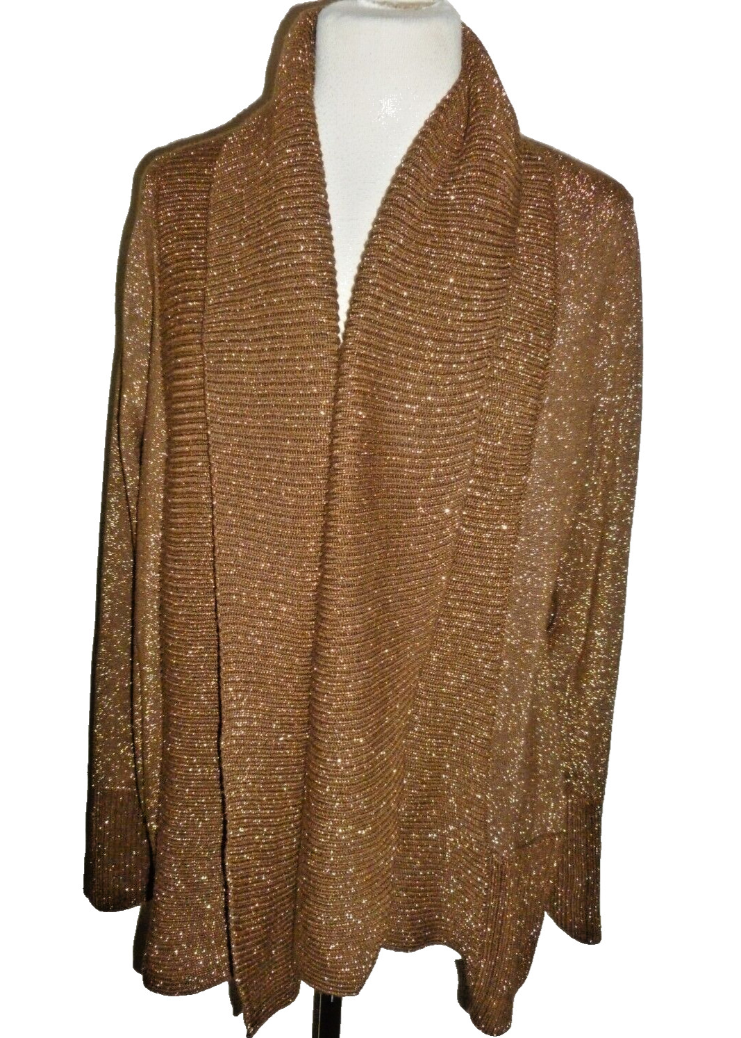 Joan Vass Womens Wrap Open Front Cardigan Sweater Sparkle Brown L Large