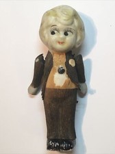 Antique Bisque Japan Kewpie Groom Wedding Crape Original Clothes Joined Arms
