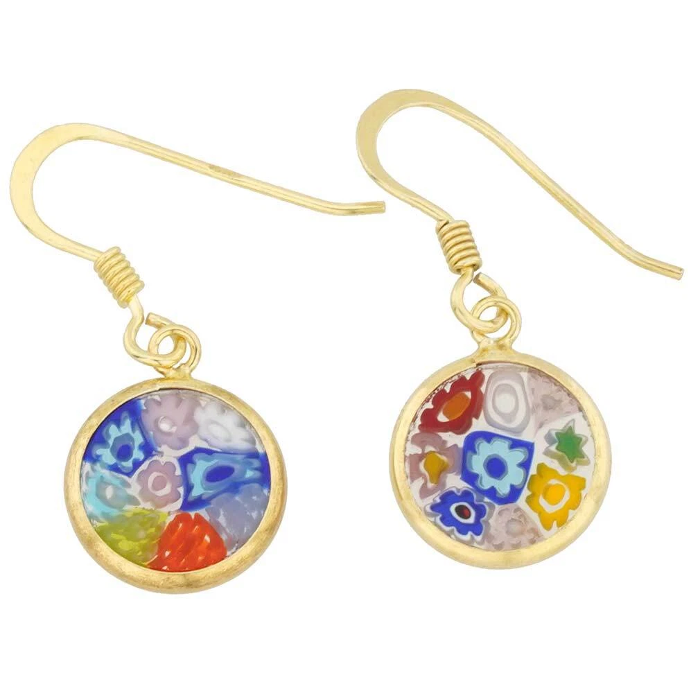 Glass Of Venice Italian Murano Glass Earrings Dangle Round Multicolor Millefiori