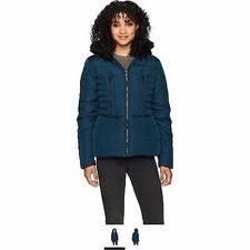 Celebrity Pink Womens Fitted Heavy Weight Puffer Jacket With Faux Fur, Sz Small