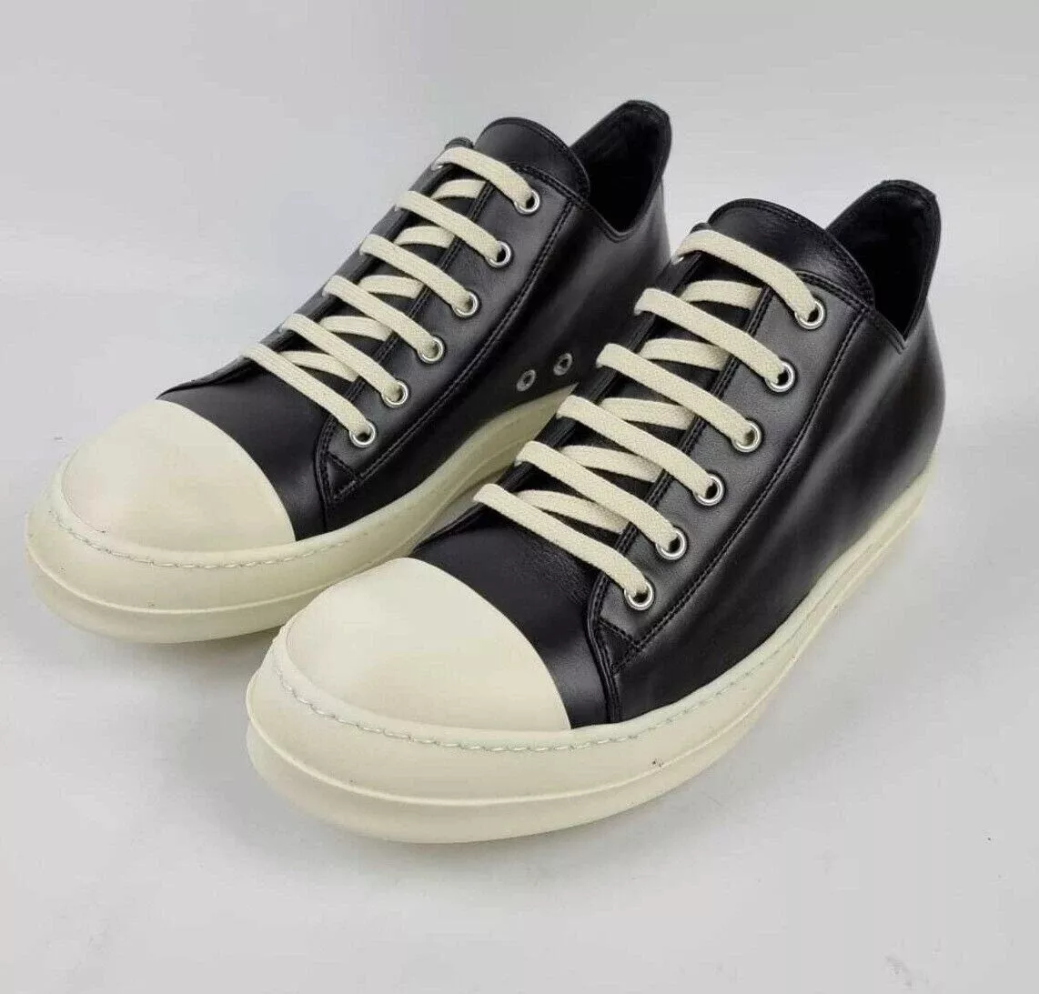 Shop Rick Owens Leather Low-Top Sneakers