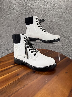 Limelight Women's Finn Boots Casual Size 10 White Black Lace Up Shoes 330210