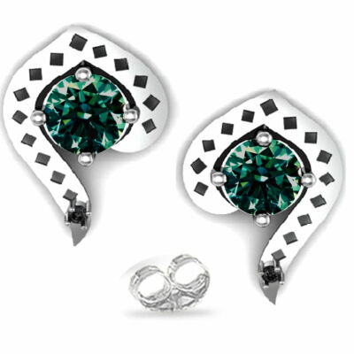 Ohrringe 4+ kt Vvs1 blau grün echter Moissanit & schwarzer natürlicher Diamant 925 Silber