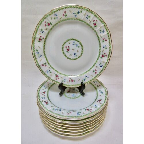 Antique Set of 8 Bernardaud Limoges France ARTOIS VERT Porcelain Plates