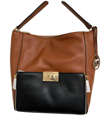 NWT Michael Kors Large Leather Sloan Handbag Purse Luggage/Black NEW $398