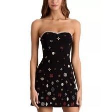 Alice + Olivia Women Embellished Iva Strapless Sweetheart Mini Dress Size US 4