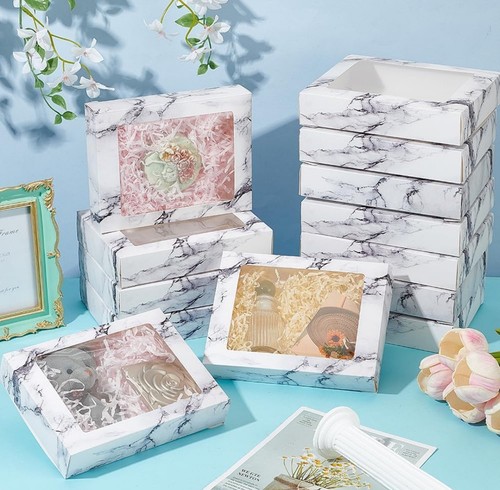 BENECREAT 15 Packs Marble White Kraft Paper Bakery Box with Clear PVC Window... - Picture 2 of 9