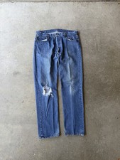 Vintage 70s 80s Levi  s 501 Distressed Repaired Dark Wash Straight Jeans 36x32