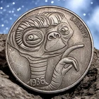 1936 Hobo Buffalo Nickel Carved Alien Novelty Antiqued Metal Coin