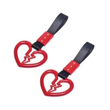 Broken Heart Car Handle Strap, Drift Charm Handle Strap, Auto Heart 2 PCS Red