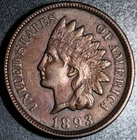 1893 INDIAN HEAD CENT -With LIBERTY & Near 4 DIAMONDS - AU UNC