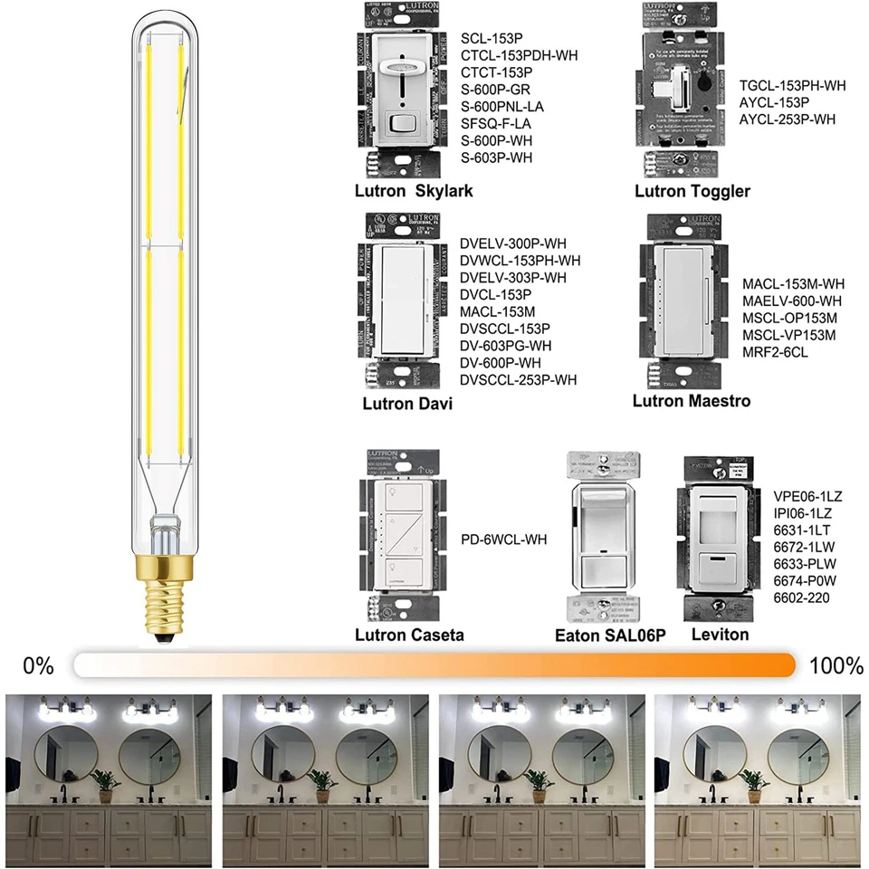 E12 Long Bulb, 6W T6 Edison Light Bulbs Cool White 5000K,7.3 inch,750lm, 75W ... - Image 4 of 4