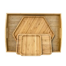 Bamboo Serving Trays 16.5"x11.8"  42x30cm with Handle, Set Includes 1xHexa