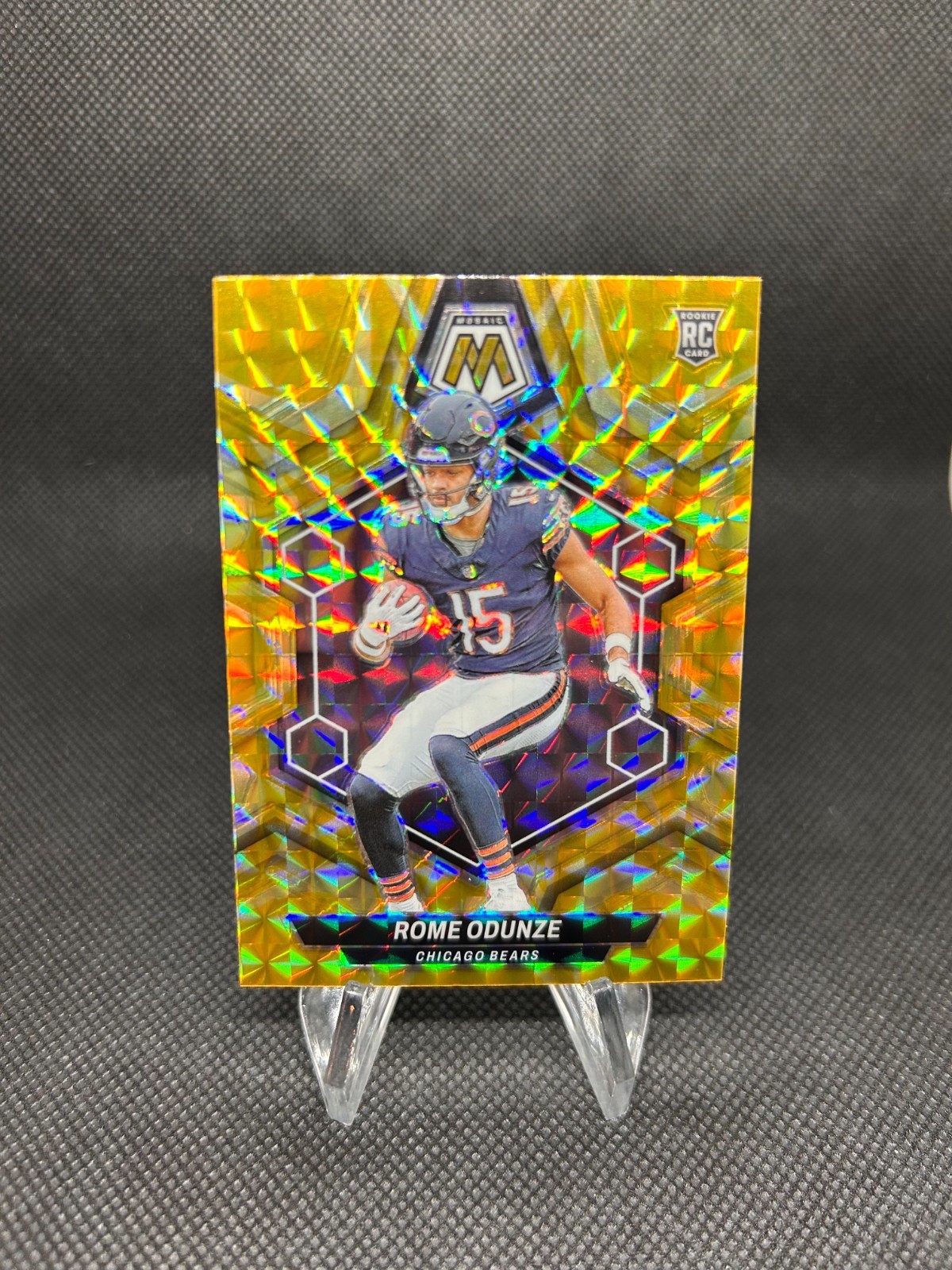 2024 Panini Mosaic Rome Odunze Yellow Reactive Mosaic Prizm Rookie Card. 309