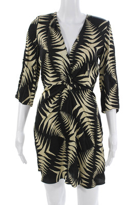 Ba&Sh Women Wrap Dress V Neck Geometric 3/4 Sleeve Knee Beige Viscose Size 2