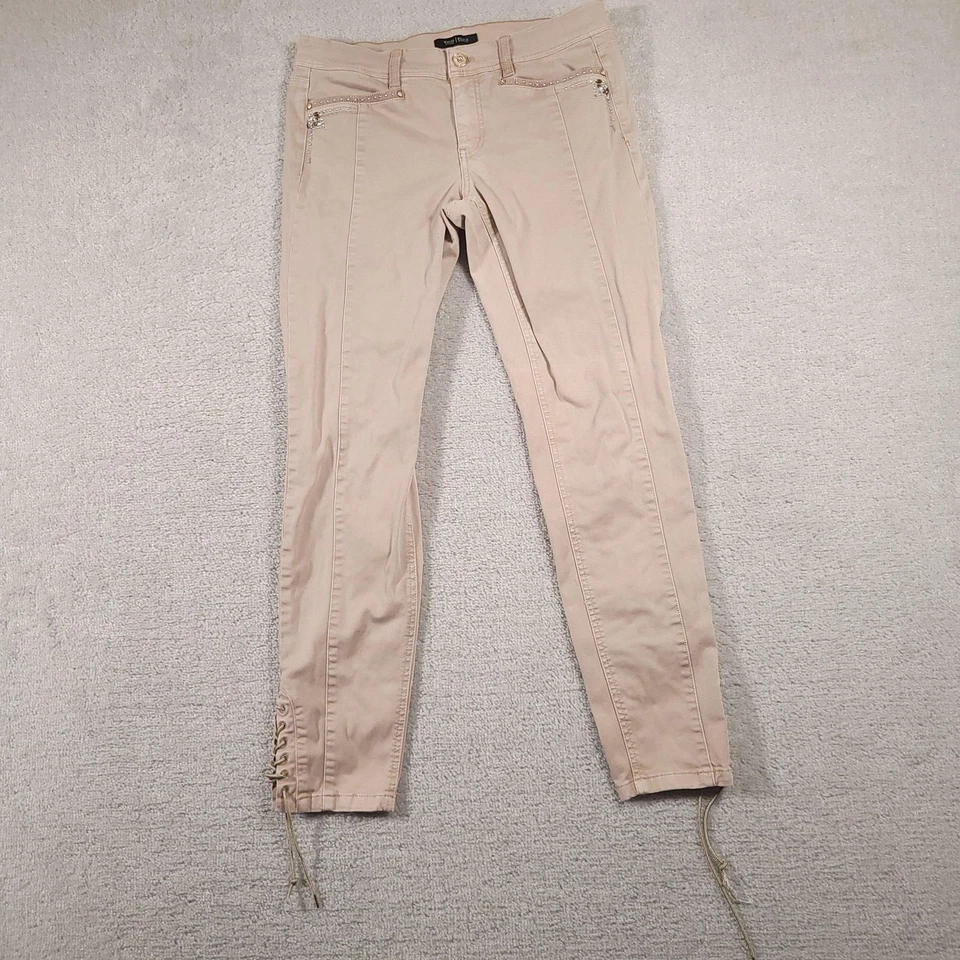 Pantalones Boho Casa Blanca Mercado Negro Para Mujer 8R Pierna Ajustada Estrás Con Cordones Foto 2 de 4