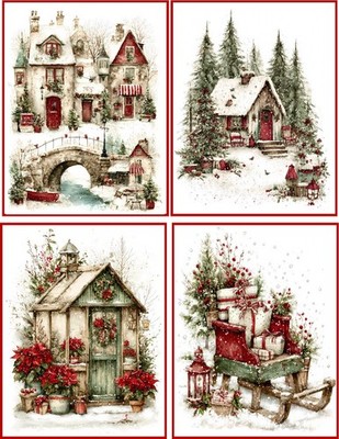 8 assorted Vintage Christmas glossy blank folded card red envelopes set 4