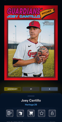 Topps Bunt Joey Cantillo Guardians Heritage 26 Red SP Legendary /5 *Digital*