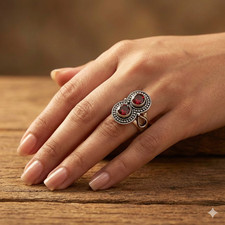 Red Garnet Gemstone 925 Sterling Silver Jewelry All Size Ring For Gift