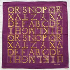 VTG Handkerchief Purple Red Cotton Handwriting into FONT Calligraphr Hanky 18"