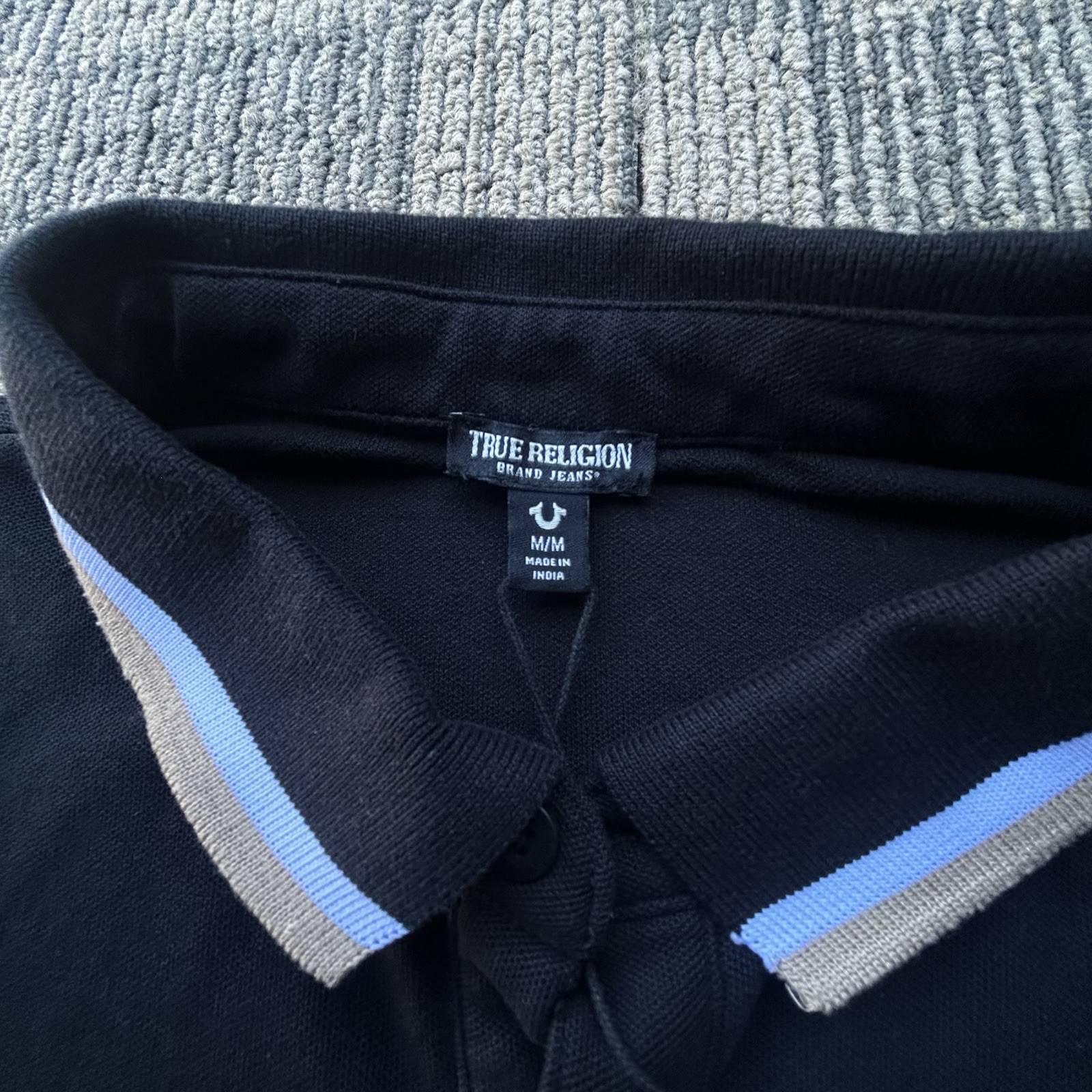 True Religion Tan/Black Buddha Graphic Polo Shirt Mens Size Medium NWT thumbnail 2