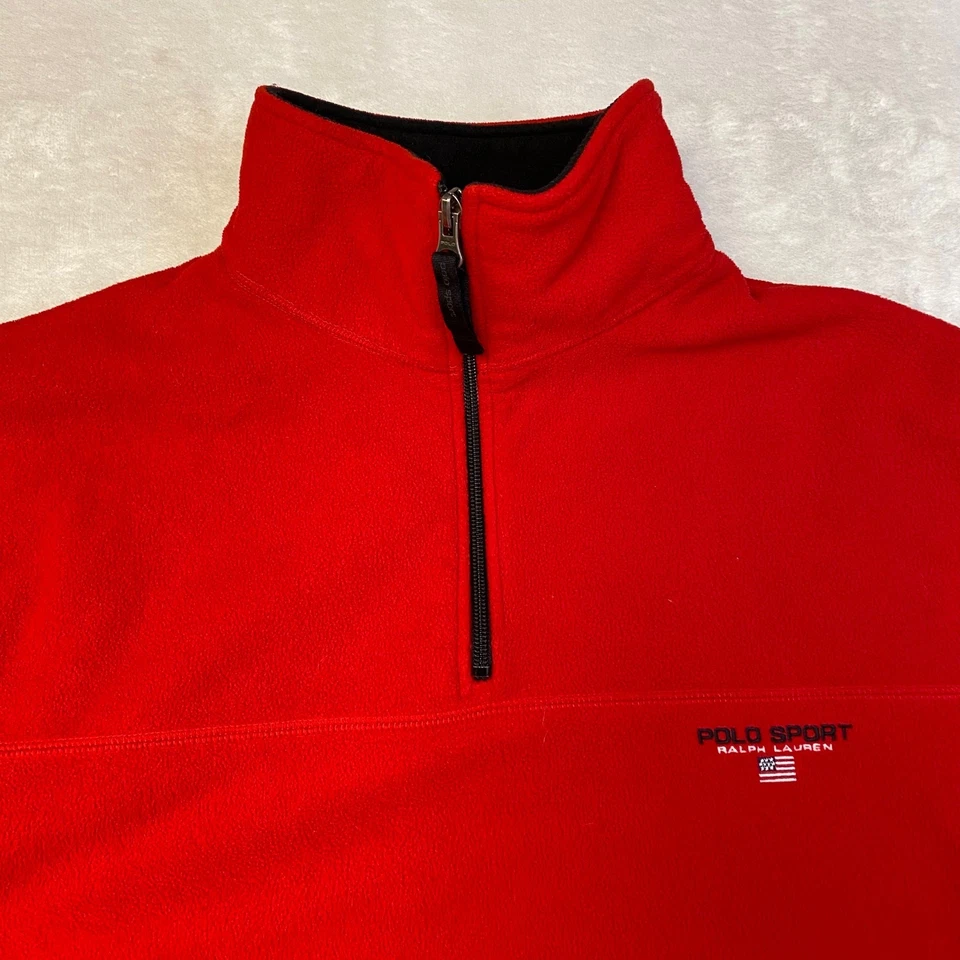 Polo Sport Ralph Lauren красный флис четверть молнии пуловер толстовка мужской размер L - Изображение 2 из 4