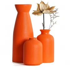 CEMABT Ceramic Orange Vases Set of 3 Small Flower Vases for Decor, Modern Rus...