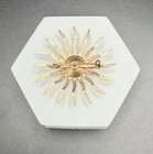 Vintage Gold Tone Sunburst Pin Brooch Clear Rhinestone Center 2” — photo 3