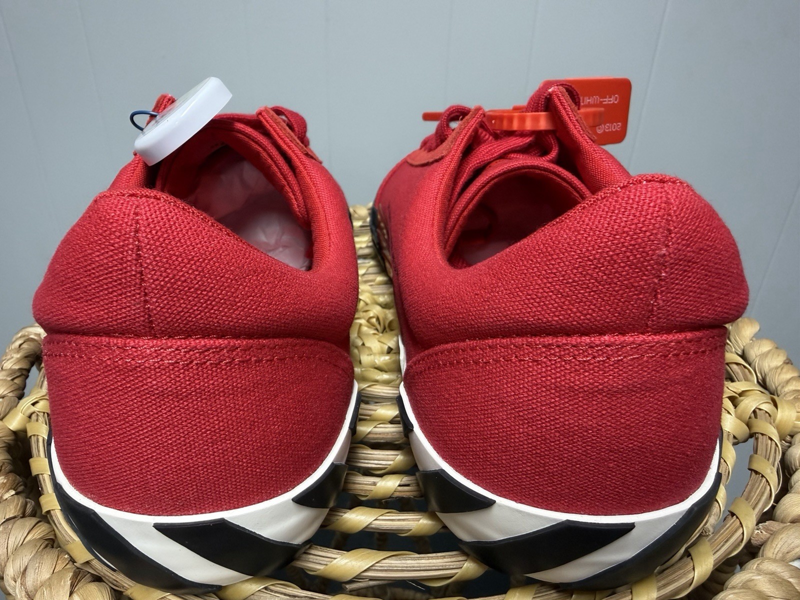 Off-White Vulcanized Striped Low Top Sneaker Red Men’s Size 11.5 EU 45 image 4