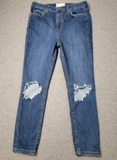 Free People Women’s Jeans W31 Skinny Distressed Ripped Knees Stretch Blue Denim