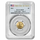 2021 1/10 oz American Gold Eagle (Type 2) MS-70 PCGS (FDI)