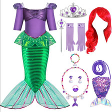 Halloween Little Mermaid Costume for Girls, Sequin Purple Princess Dress, Small