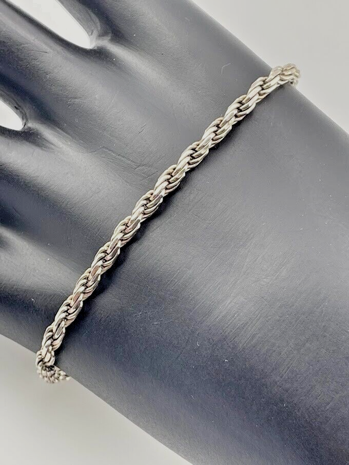 Classic Boho Italy 925 Sterling Silver 3mm Rope Chain Anklet Bracelet 9.25 Inch
