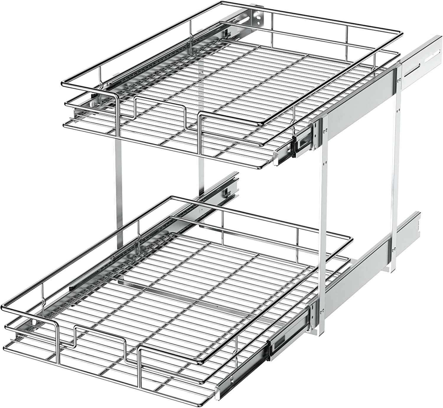 2 Tier Individual Pull Out Cabinet Organizer 14" W X 18" D, Slide Out Kitchen Ca