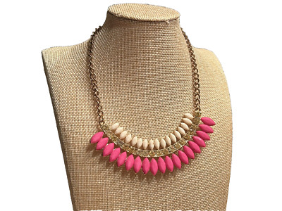Betsey Johnson White & Pink Plastic Rhinestone Statement Necklace Missing Tag