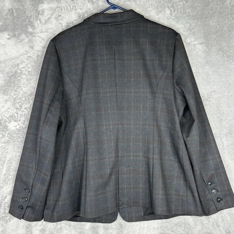 41 Hawthorn Blazer Womens XXL Gray Blue Plaid One Button Back Vent Long Sleeve - Image 2 of 4
