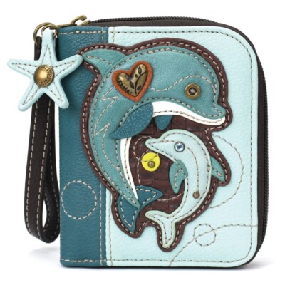 CHALA Dolphin Zip Around Wallet Wristlet Blue NWT