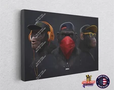 Wise Monkeys Swag Banksy Monkey Gorilla Chimp Canvas Print Wall Art