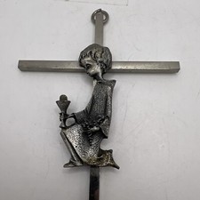 Brass Pewter Wall Cross Kneeling First Communion Boy Christianity Religious