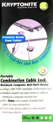KRYPTONITE Portable 4 Digit Combination Steel Cable Lock for a Notebook ...