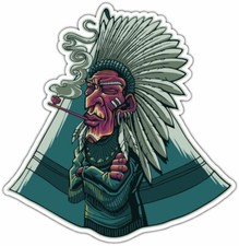 Indian Chief Skull Native American Headdress Bumper Vinyl Sticker Decal 4.6"