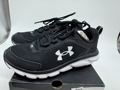 Under Armour Charged Assert 9 Athletic Sneakers Womens Black White Low Top - 8